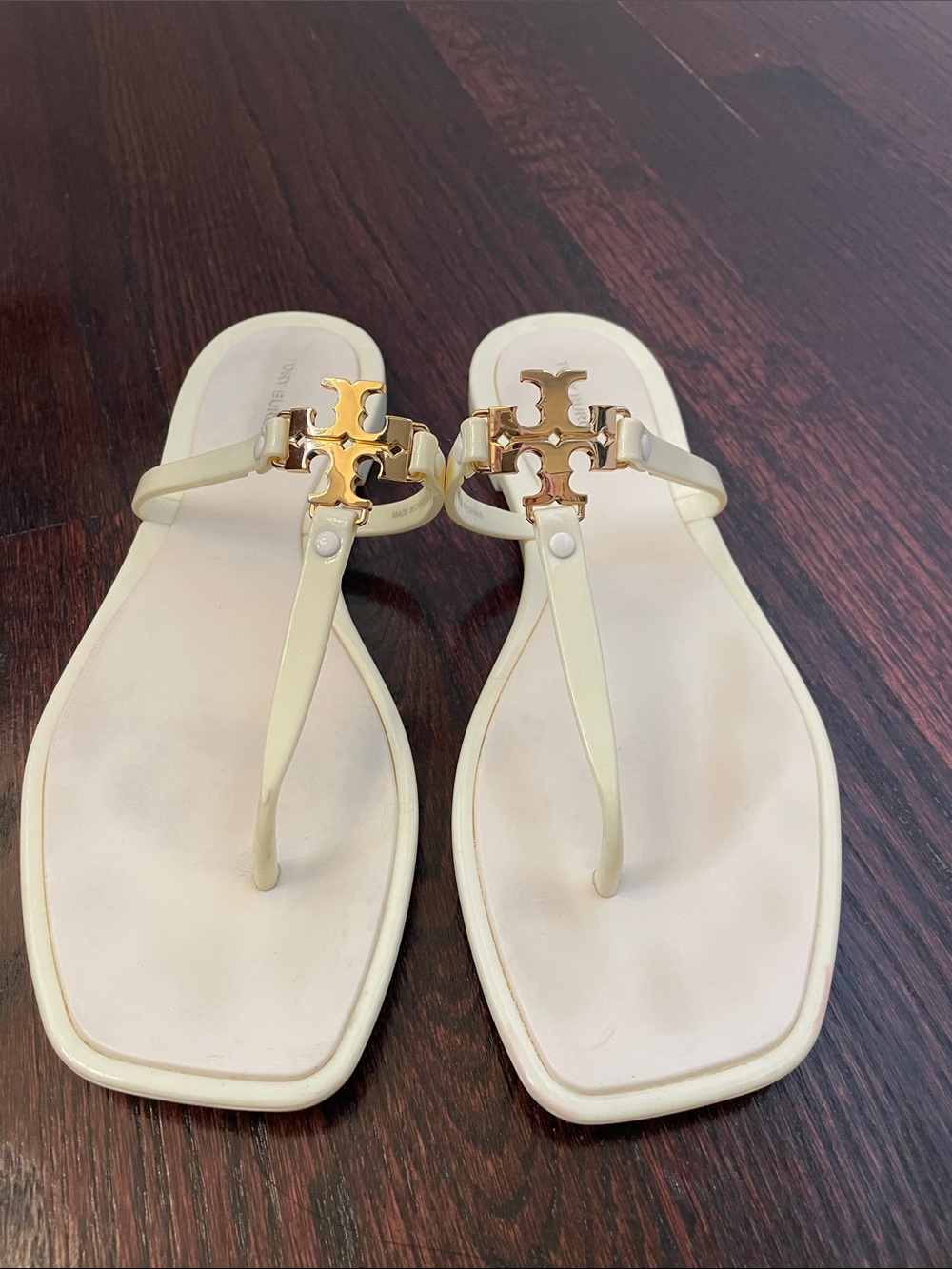 Tory Burch Cream Flip Flop Sandals with Gold Logo